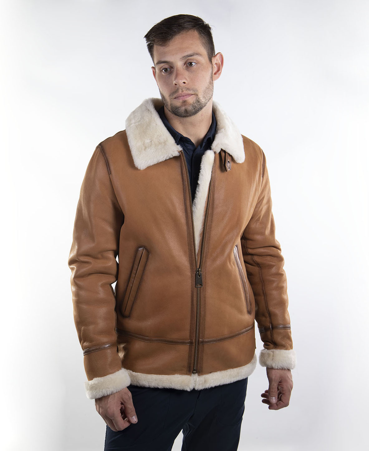 Mens Sheepskin Western Bomber Coat - Main Image
