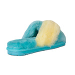 LADIES DUO-TONE EMMA SHEEPSKIN SLIPPER BLUE/YELLOW - Cloud Nine Sheepskin
