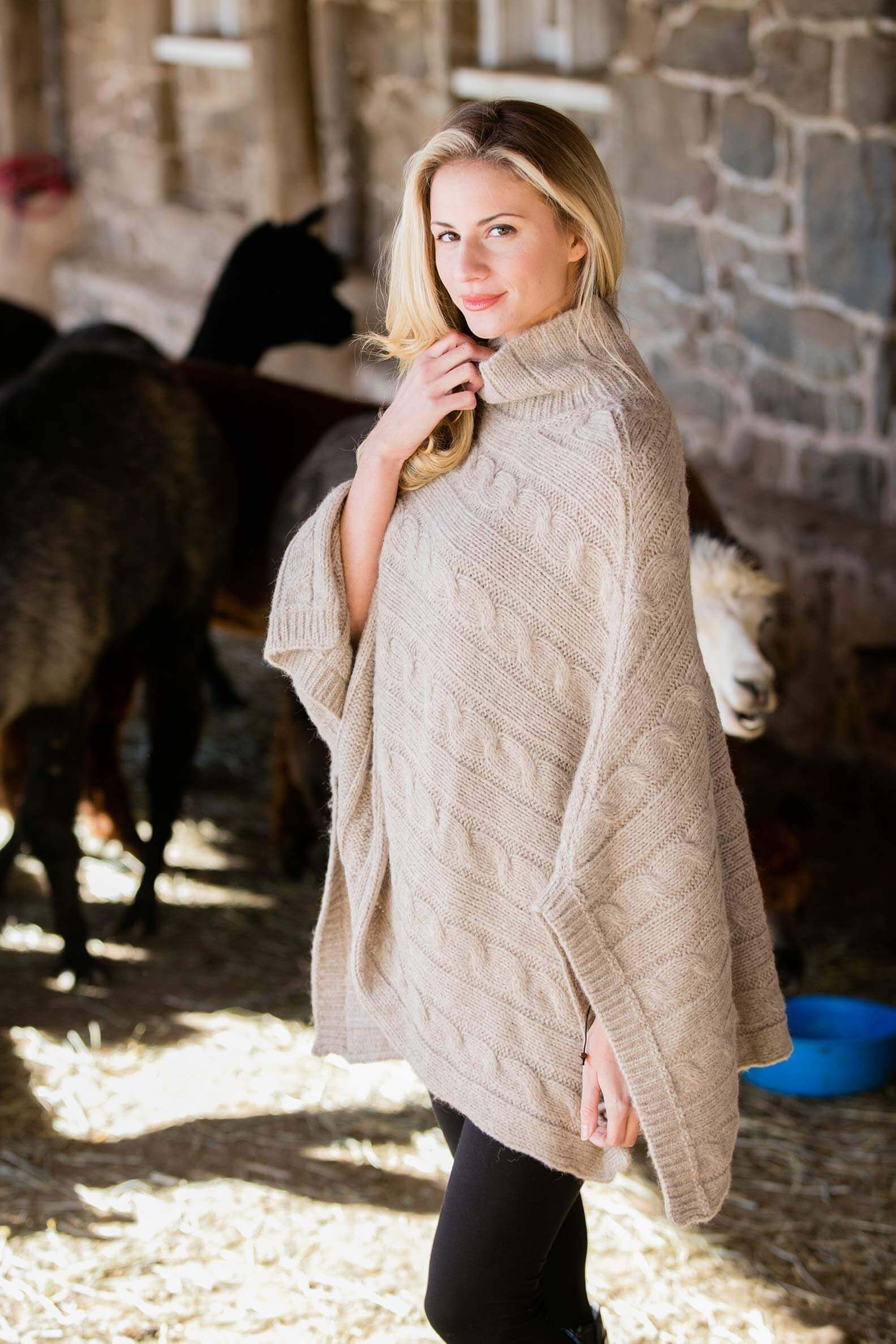 Lucia Cables Poncho - Cloud Nine Sheepskin