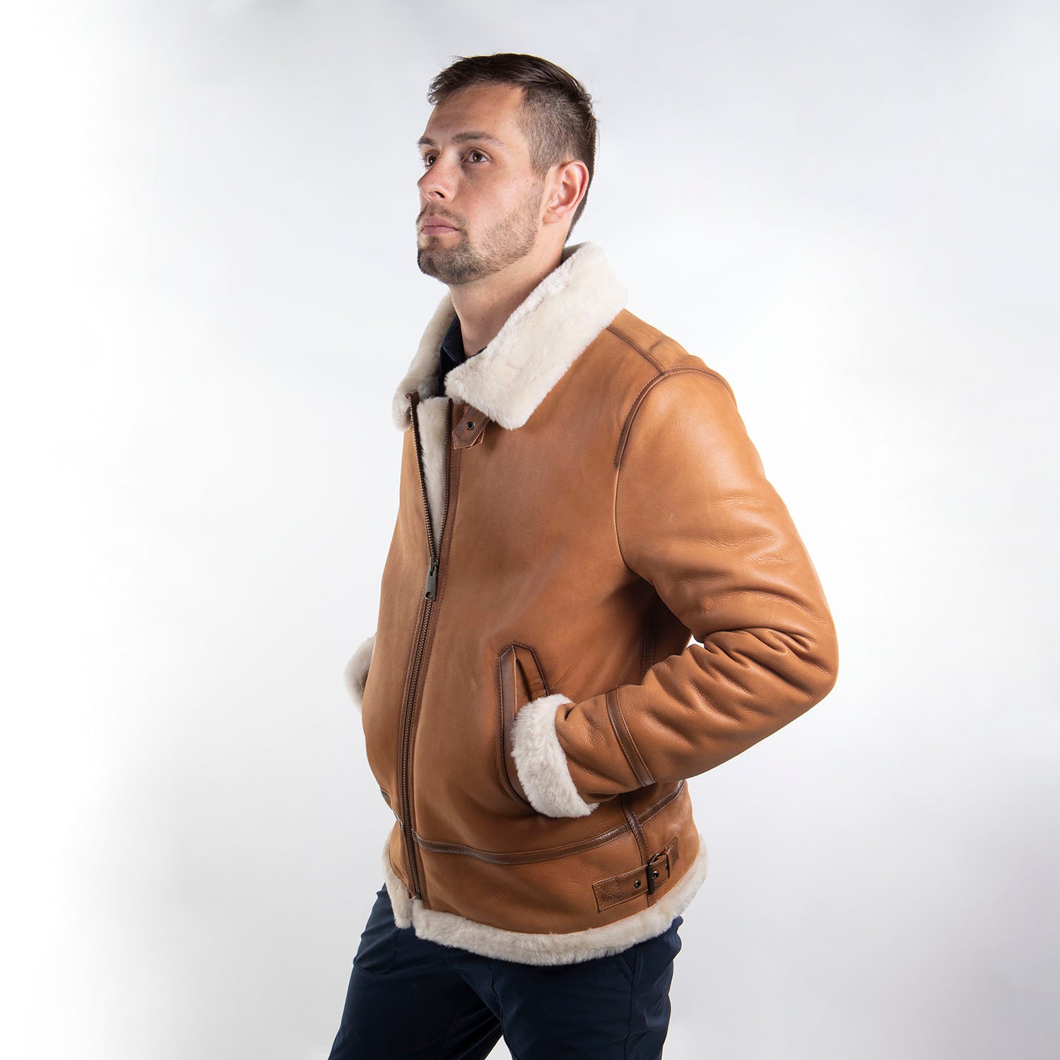 Mens Sheepskin Western Bomber Coat, S