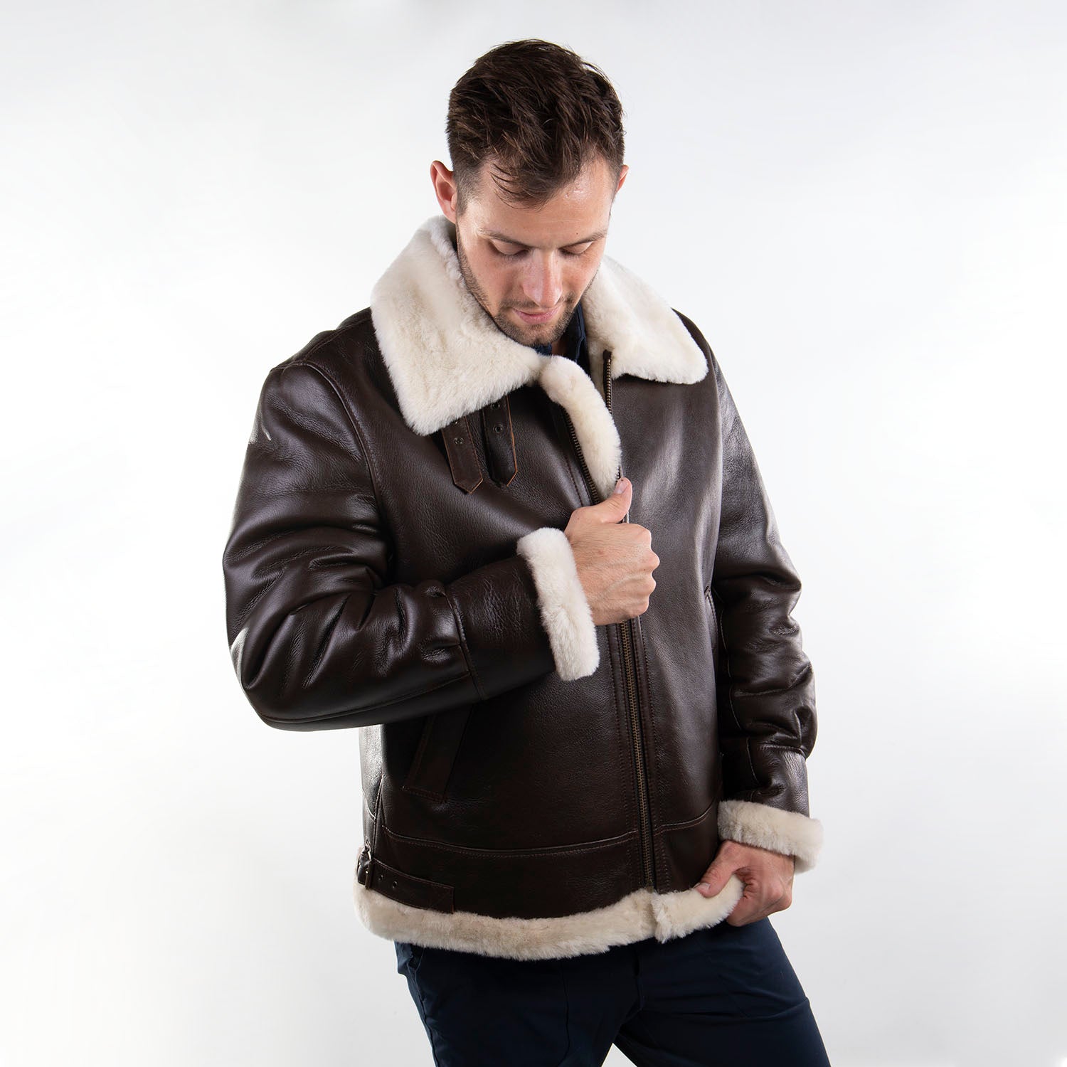 Mens Sheepskin Western Bomber Coat, S