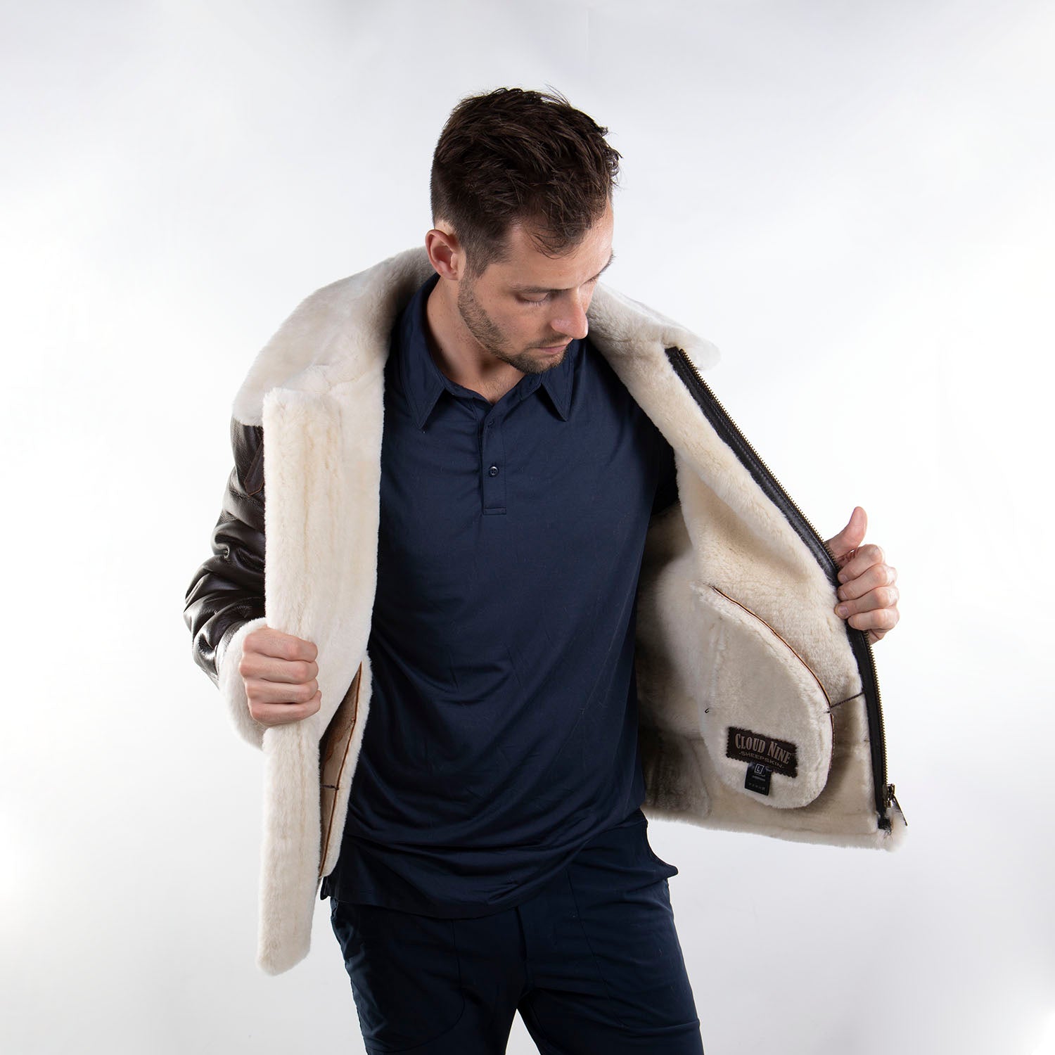 Men's Whiskey Sheepskin Bomber Coat